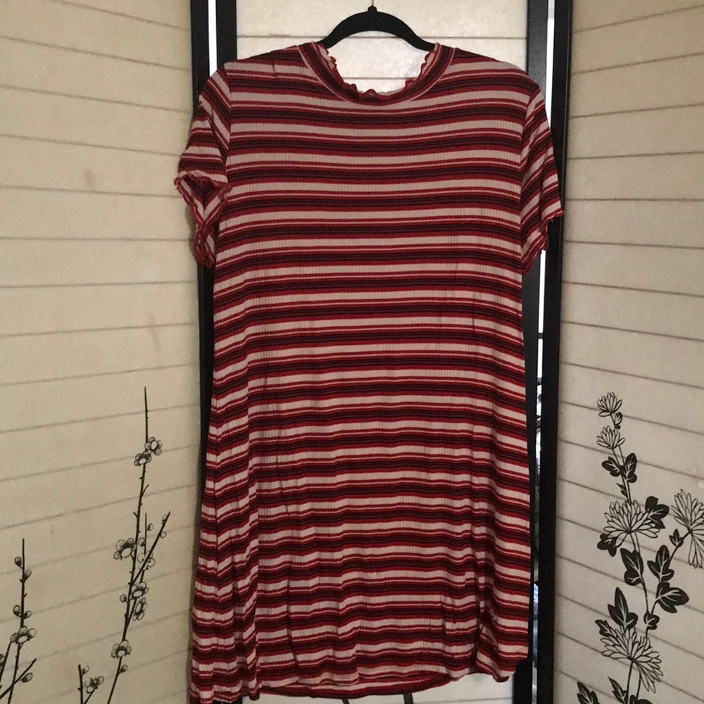 Red white and black striped dress